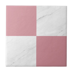 Modern Rose Gold Grey Marble Geometric Chequered Ceramic Tile