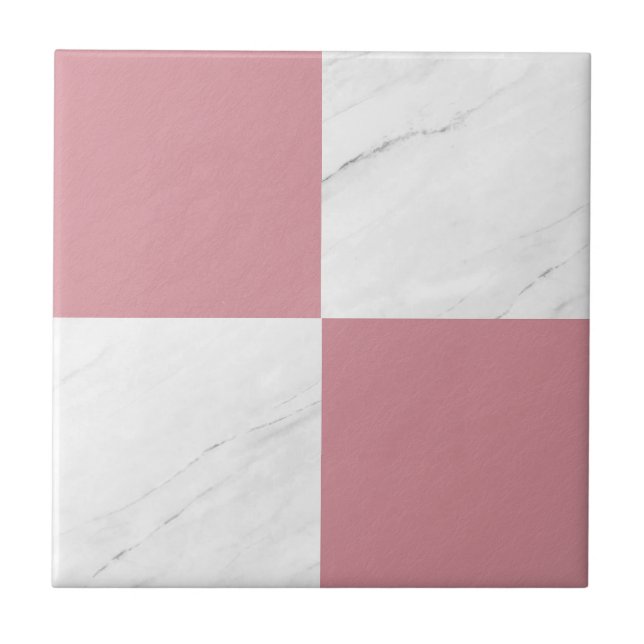Modern Rose Gold Grey Marble Geometric Chequered Ceramic Tile (Front)