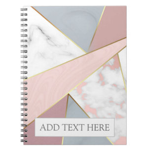 Modern Rose Gold Grey Marble Look Monogram Notebook