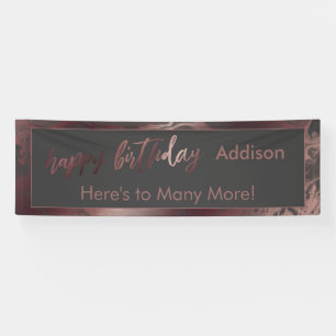 Modern Rose Gold & Grey Marbled Happy Birthday Banner