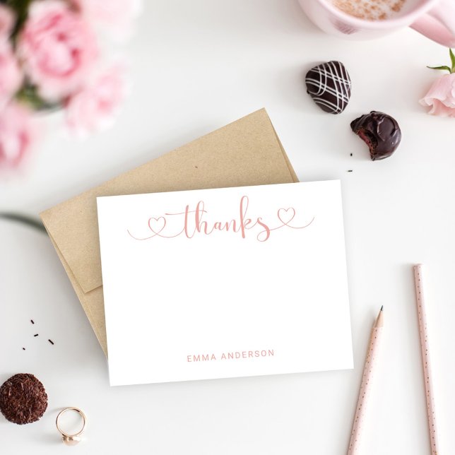 Modern Rose Gold Heart Script Monogram Thank You Card (Creator Uploaded)