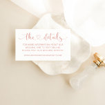 Modern Rose Gold Heart Script Wedding Details Enclosure Card<br><div class="desc">Modern and minimal "The Details" calligraphy script with cute heart accent enclosure card design features an invitation for guests to visit your wedding website for more information and to RSVP online. Wording can be completely personalised and the rose gold text and white background colour can be modified to coordinate with...</div>