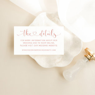 Modern Rose Gold Heart Script Wedding Details Enclosure Card