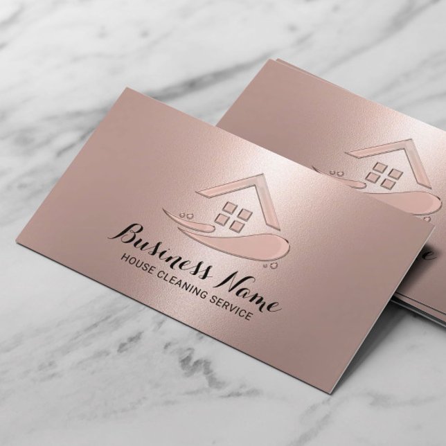 Modern Rose Gold House Cleaning Service Business Card (Creator Uploaded)