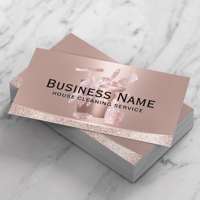 Modern Rose Gold House Cleaning Service Business Card (Creator Uploaded)