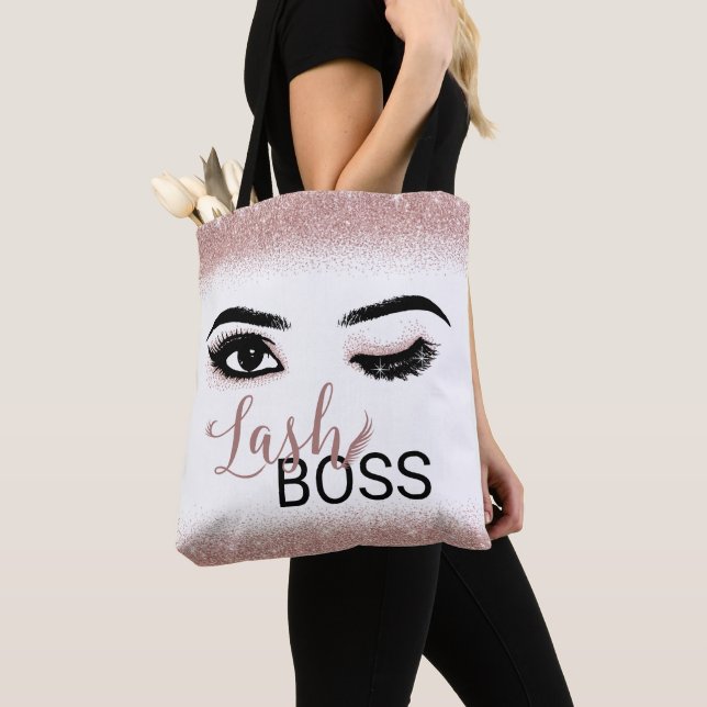 Modern Rose Gold Lash Boss Eyelash Extensions Tote Bag (Close Up)