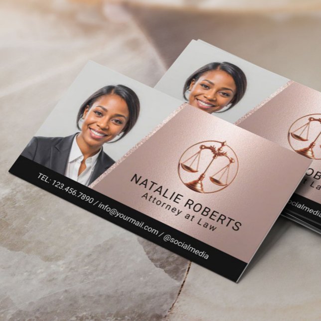 Modern Rose Gold Lawyer Attorney Photo Business Card (Creator Uploaded)