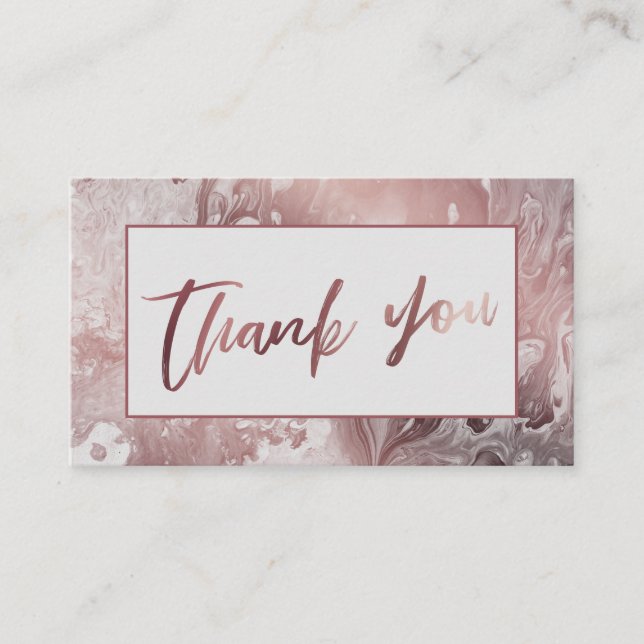 Modern Rose Gold & Light Grey Marbled Thank You Enclosure Card (Front)