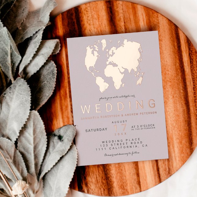 Modern rose gold lilac world map wedding photo (Creator Uploaded)