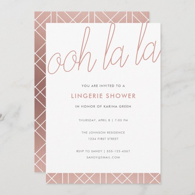 Modern Rose Gold Lingerie Shower Invite (Front/Back)