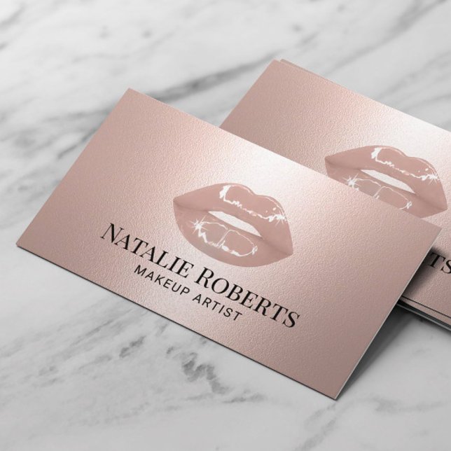 Modern Rose Gold Lips Beauty Salon Makeup Artist Business Card (Creator Uploaded)