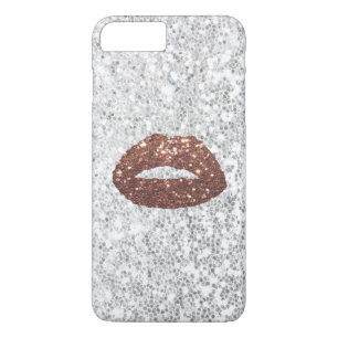 Modern Rose Gold Lips Chic Silver Sequins iPhone 8 Plus/7 Plus Case