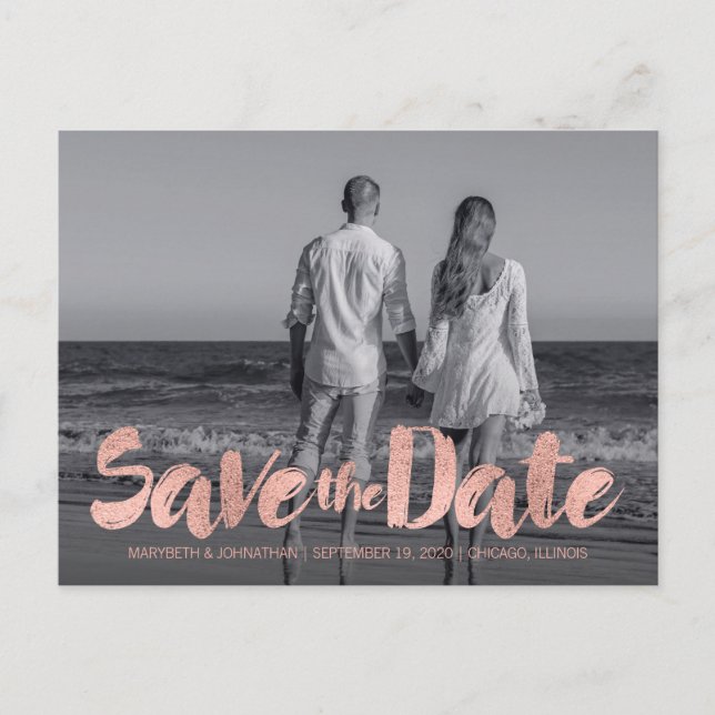 Modern Rose Gold Love Save The Date Photo Postcard (Front)