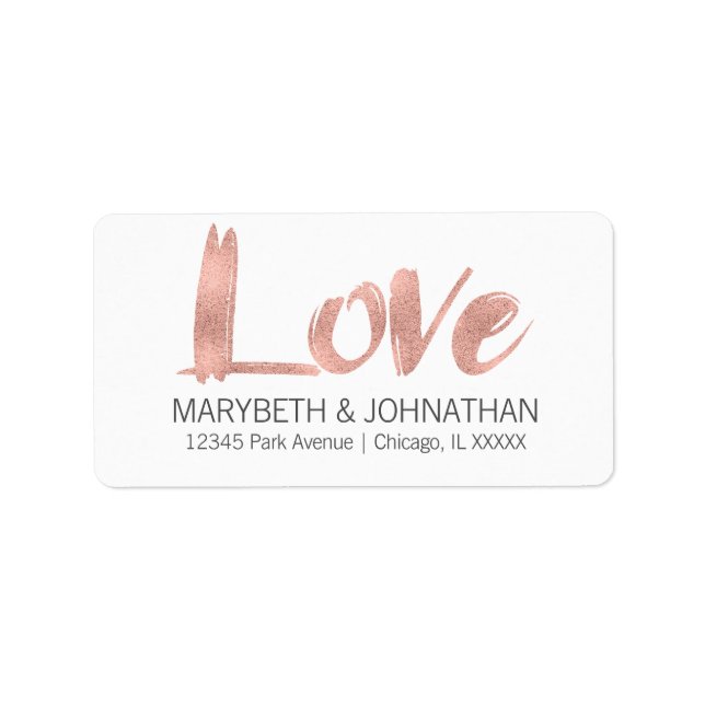 Modern Rose Gold Love Wedding Address Label (Front)