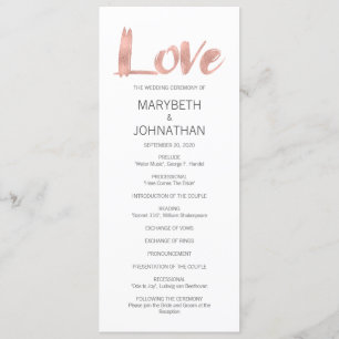 Modern Rose Gold Love Wedding Program