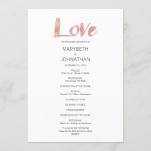 Modern Rose Gold Love Wedding Program