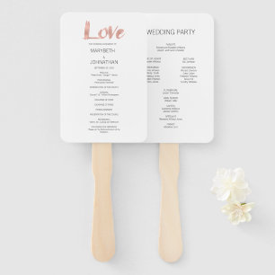 Modern Rose Gold Love Wedding Program Fan