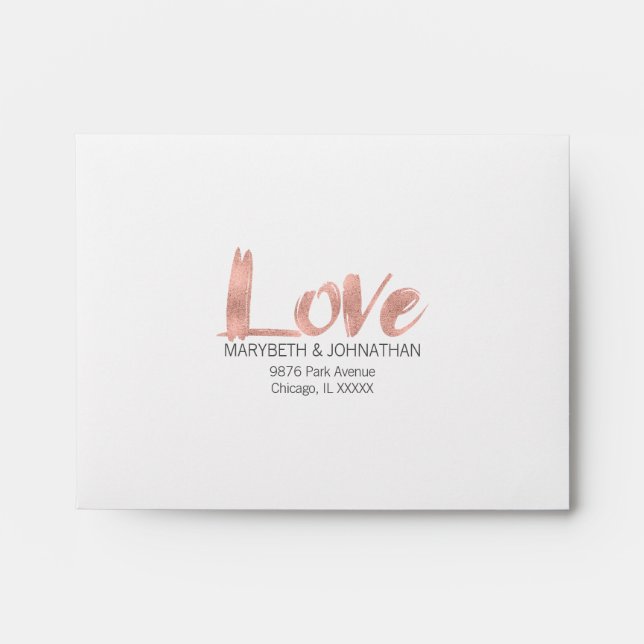 Modern Rose Gold Love Wedding RSVP Envelope (Front)
