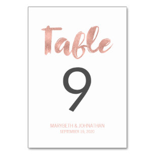 Modern Rose Gold Love Wedding Table Number Card
