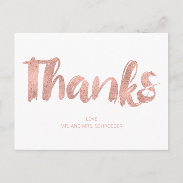 Modern Rose Gold Love Wedding Thank You Postcard (Front)