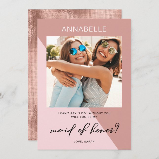 Modern Rose Gold Maid Of Honor Proposal Invitation (Front/Back)