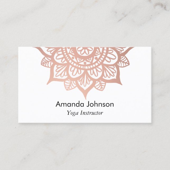 Modern Rose Gold Mandala Yoga Instructor Business Card (Front)