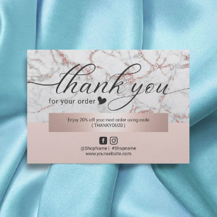 Modern Rose Gold Marble Blush Pink Order Thank You Card