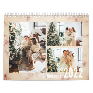 Modern Rose Gold Marble Family Photo Calendar