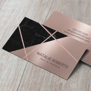 Modern Rose Gold Marble Hair & Makeup Artist Salon Business Card