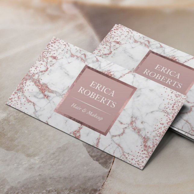 Modern Rose Gold Marble Makeup Artist Hair Salon Business Card (Creator Uploaded)