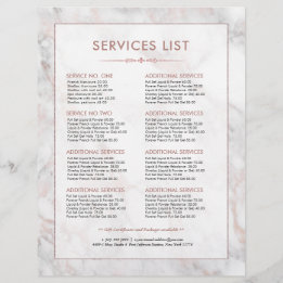 Modern Rose-Gold Marble Services Price List Flyer