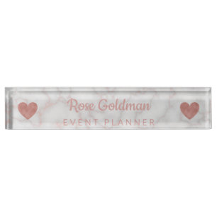 Modern Rose Gold Marble Stone Girly Luxury Nameplate