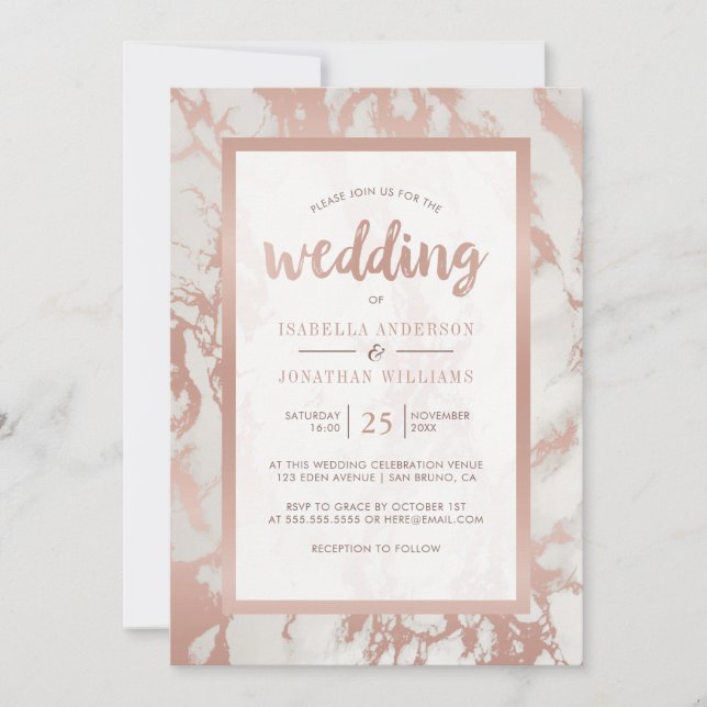 Modern Rose Gold Marble Wedding Invitation (Front)