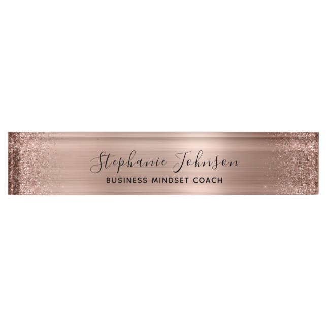 Modern Rose Gold Metallic Glitter Boss Lady Nameplate (Front)