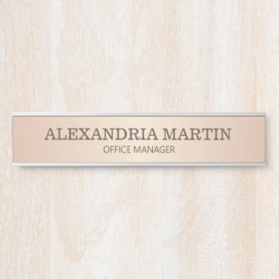 Modern Rose Gold Metallic Name Job Title Door Sign