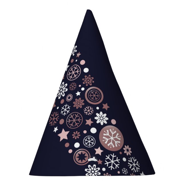 Modern rose gold metallic snowflake wave party hat (Right)