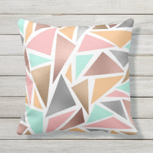 Modern Rose Gold Mint Metallic Triangles Geometric Cushion