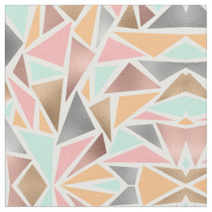 Modern Rose Gold Mint Metallic Triangles Geometric Fabric