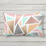 Modern Rose Gold Mint Metallic Triangles Geometric Lumbar Cushion<br><div class="desc">This modern, girly, and trendy geometric design is inspired by current fashion trends, combining metallic with geo prints and popular colour schemes. It features faux printed rose gold, gold, silver, mint teal green, medium pink, and golden yellow triangles on a simple white background. This is the perfect design to exude...</div>