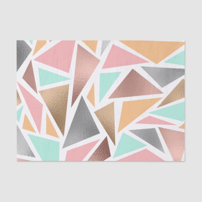 Modern Rose Gold Mint Metallic Triangles Geometric Tissue Paper (Front)