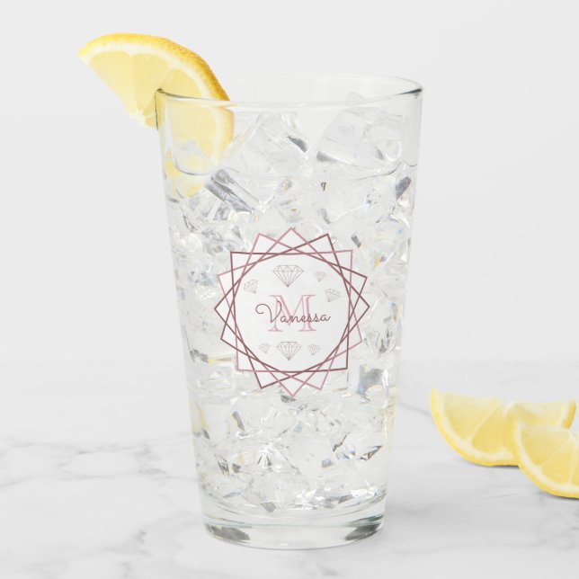 Modern Rose Gold Monogram Geometric v2 Glass (Front Ice)