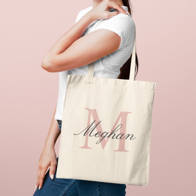 Modern Rose Gold Monogram Initial and Name Tote Bag (Creator Uploaded)