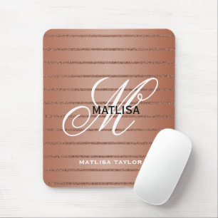 Modern Rose Gold Monogram Script Name Mouse Pad