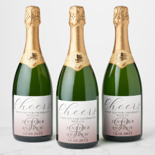 Modern Rose Gold Monogram Wedding Favour Sparkling Wine Label