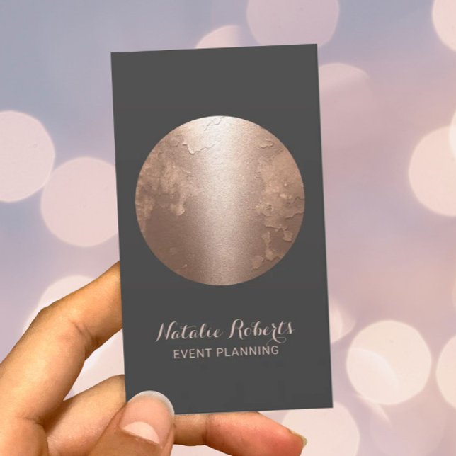 Modern Rose Gold Moon Elegant Event Planning Business Card (Creator Uploaded)