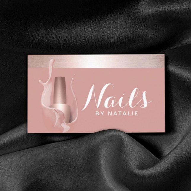Modern Rose Gold Nail Polish Splash Makeup Artist Business Card (Creator Uploaded)