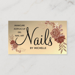 Modern Rose Gold Nail Technician floral Business Card