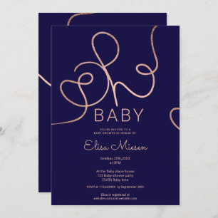 Modern rose gold navy calligraphy Oh baby shower Invitation
