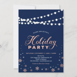 Modern Rose Gold & Navy Holiday Party Invitation