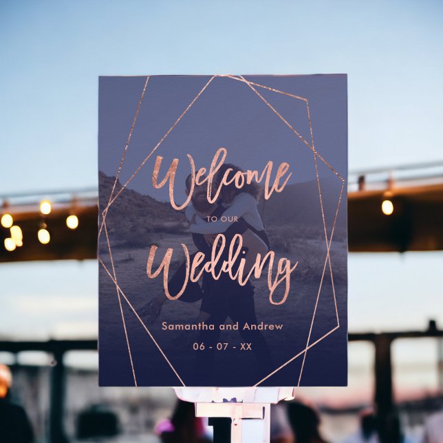 Modern rose gold navy photo welcome wedding poster (Modern rose gold navy photo welcome wedding poster)